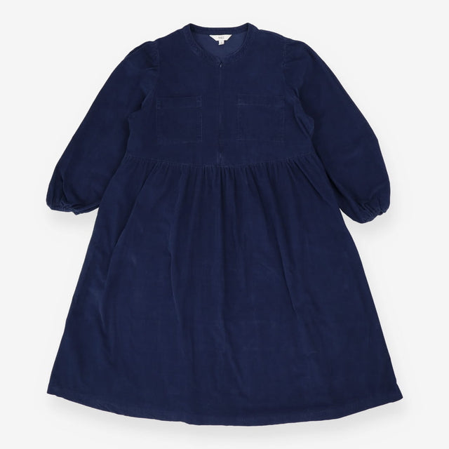 Blue Tiered Cord Dress – Zip Front, Long Sleeve
