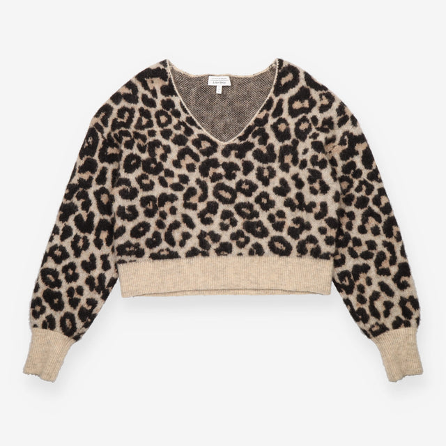 Jumper Leopard Print Mohair Wool Blend V Neck
