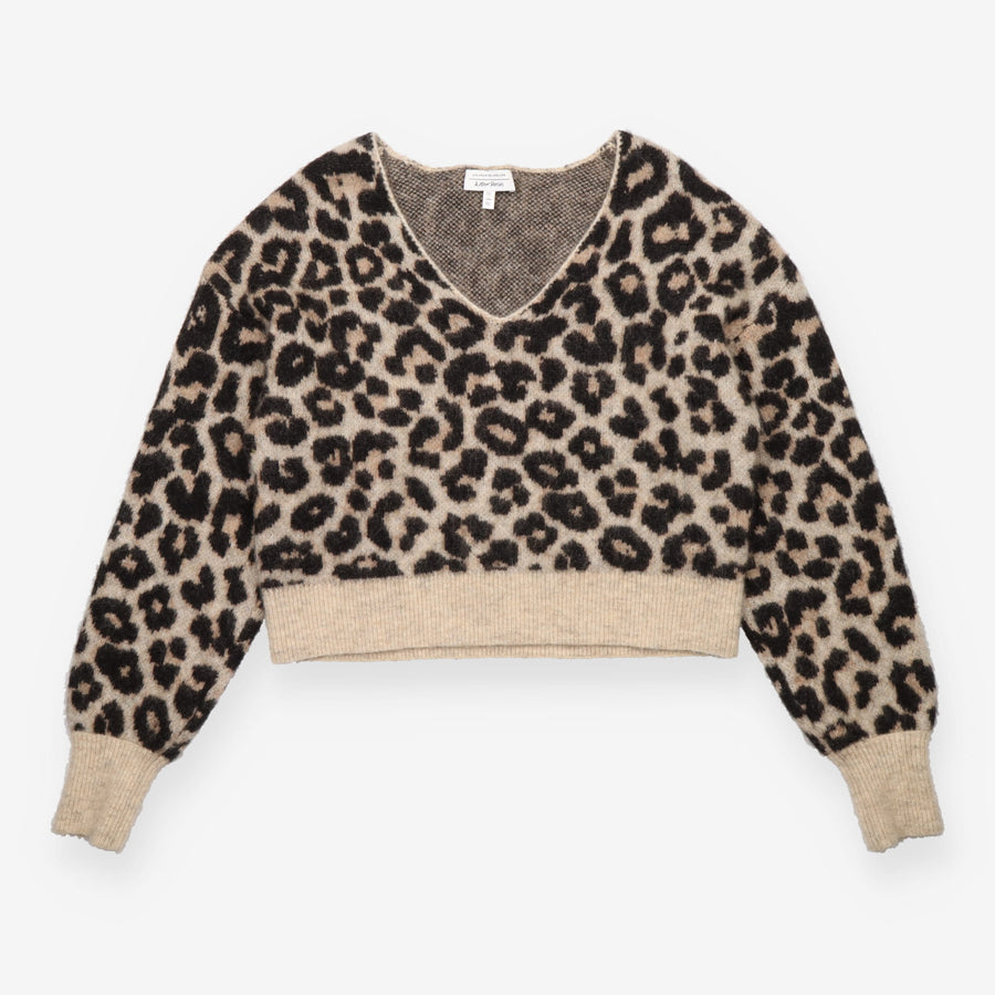 Jumper Leopard Print Mohair Wool Blend V Neck