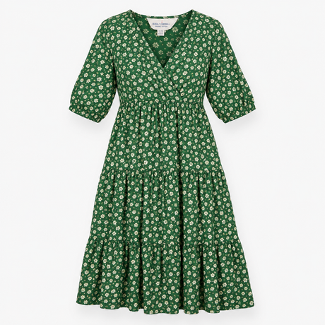 Tiered Midi Dress Organic Cotton Floral Print Wrap