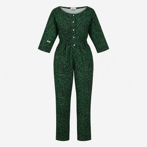 Emerald Green Black Animal Spot Print Button Front