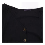 Black Crinkle Textured Modal Stretch V Neck Button