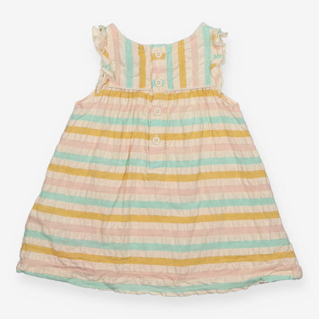 Dress sleeveless stripes frill shoulders hem