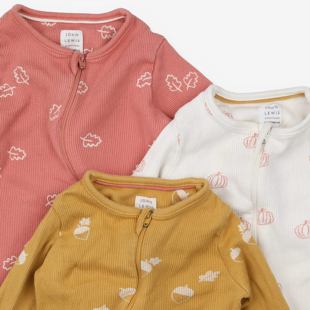 Sleepsuits 3pc ribbed autumn colours pumpkins leav