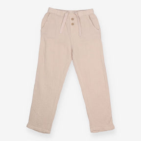 Trousers muslin taupe wood buttons