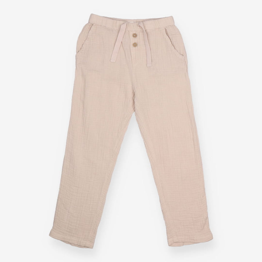 Trousers muslin taupe wood buttons