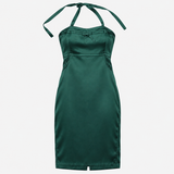 Midi Dress Emerald Green Silk Halter Neck
