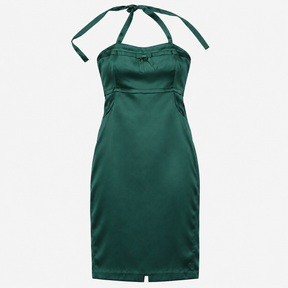 Midi Dress Emerald Green Silk Halter Neck