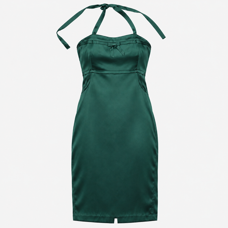 Midi Dress Emerald Green Silk Halter Neck