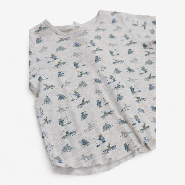 T-Shirt Grey with Eskimo Print and Popper Back