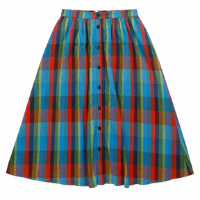 Skirt Pebble Drop Check Seersucker Cotton Midi