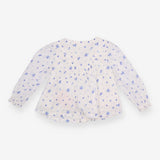 White Blouse with Blue Flowers and Lace Detail