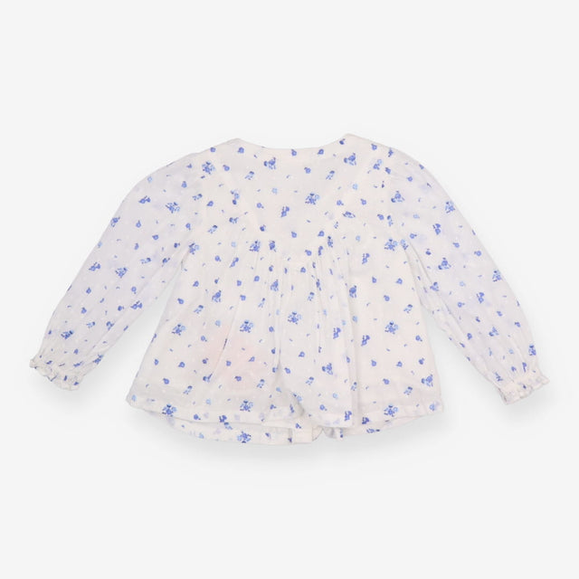 White Blouse with Blue Flowers and Lace Detail