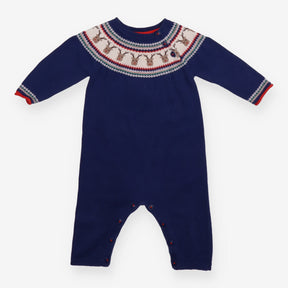 Romper knit reindeer fairisle blue