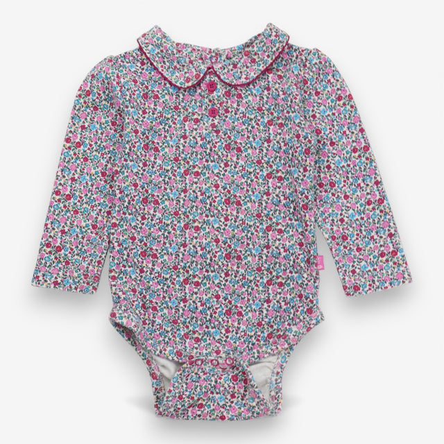 Bodysuit long sleeve collar floral