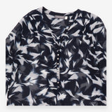 Black Blouse with Abstract White Scribble Print an