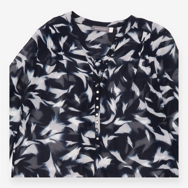 Black Blouse with Abstract White Scribble Print an
