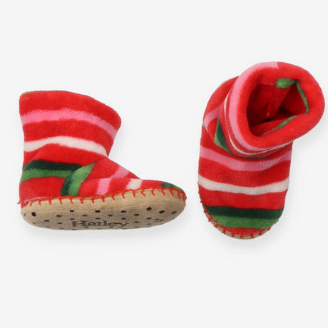 Slippers red pink white green striped