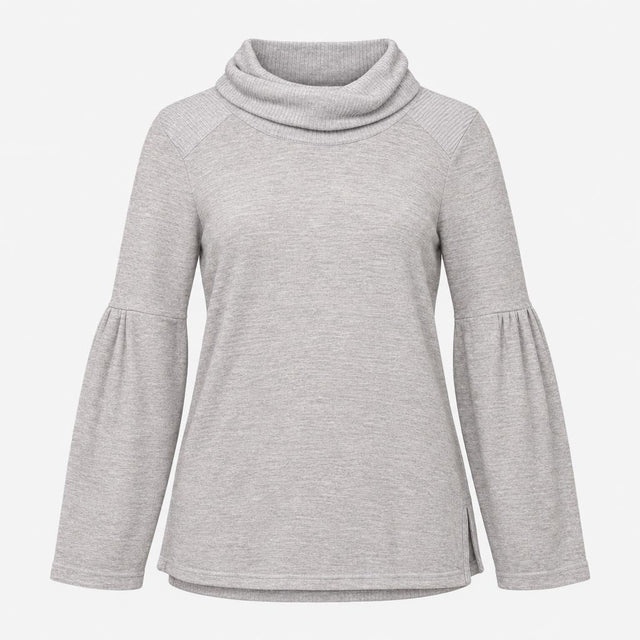 Roll Neck Jumper Light Grey Gold Metallic Fleck Lo