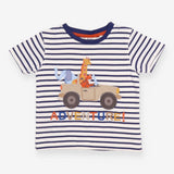 Tee Navy Strip Safari Animal in Jeep ADVENTURE!