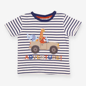 Tee Navy Strip Safari Animal in Jeep ADVENTURE!
