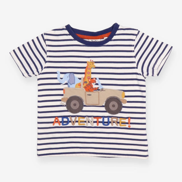 Tee Navy Strip Safari Animal in Jeep ADVENTURE!