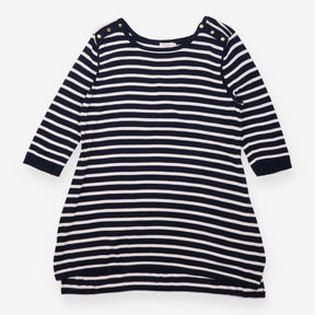 Tunic Top Navy White Breton Stripe Gold Button Mat