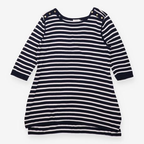 Tunic Top Navy White Breton Stripe Gold Button Mat