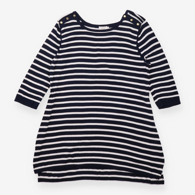 Tunic Top Navy White Breton Stripe Gold Button Mat