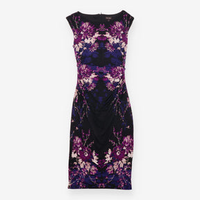 Purple Floral Ruched Bodycon Occasion Dress