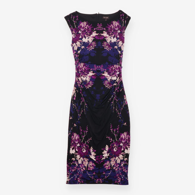 Purple Floral Ruched Bodycon Occasion Dress
