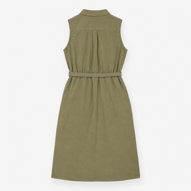 Maxi Shirt Dress in Khaki with Tie Waist and Pocke