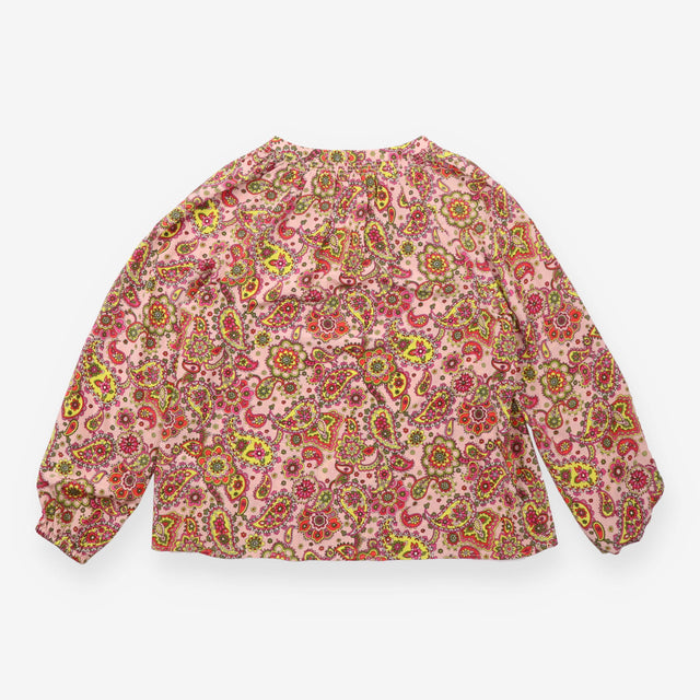 100% Silk Paisley Print V-Neck Blouse Pink