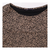Top Camel Mix Leopard Print Pleated Hem Layered Tu