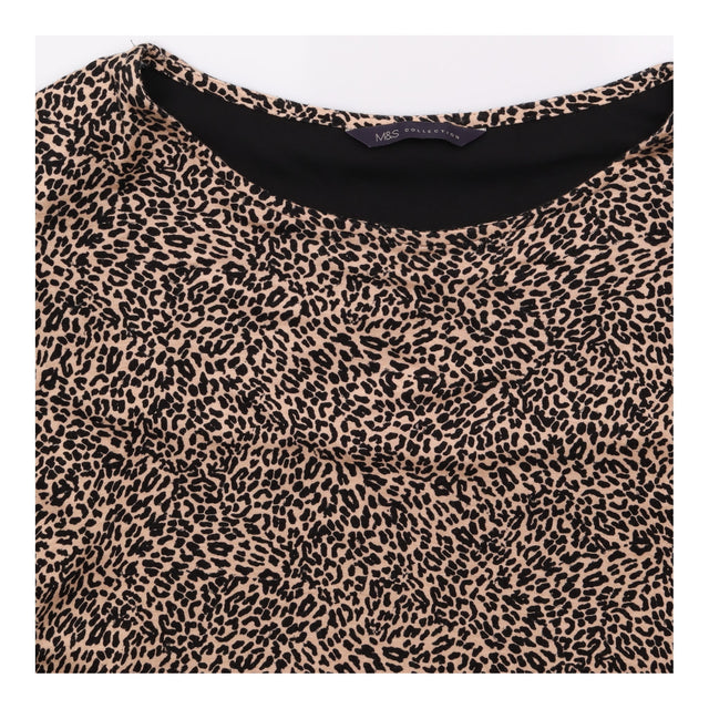 Top Camel Mix Leopard Print Pleated Hem Layered Tu