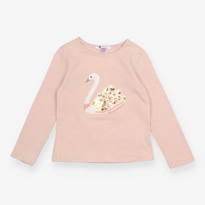 T-Shirt Long Sleeve Pink Sequin Swan