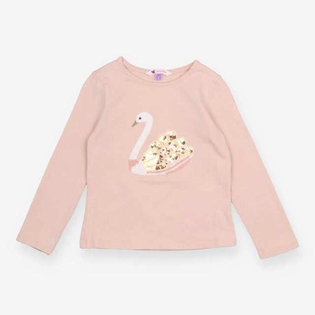 T-Shirt Long Sleeve Pink Sequin Swan