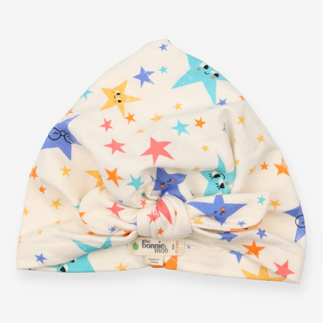 Turban hat white with stars print