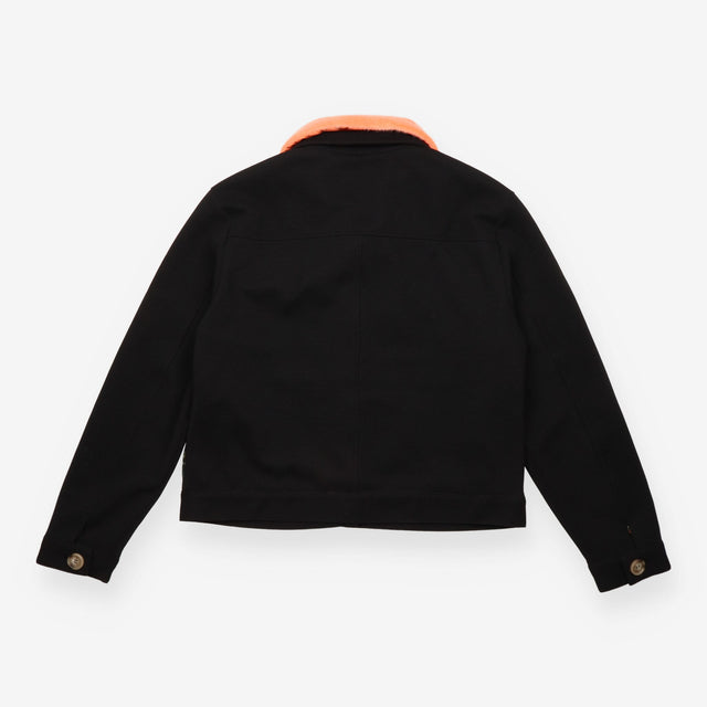 Jacket Black Detachable Faux Fur Collar Button Fro