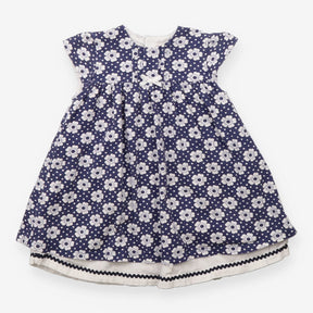 Dress blue white spots white flowers lined