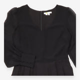 Wide Leg Jumpsuit Black Silk Blend Sheer Sleeve