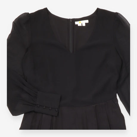 Wide Leg Jumpsuit Black Silk Blend Sheer Sleeve