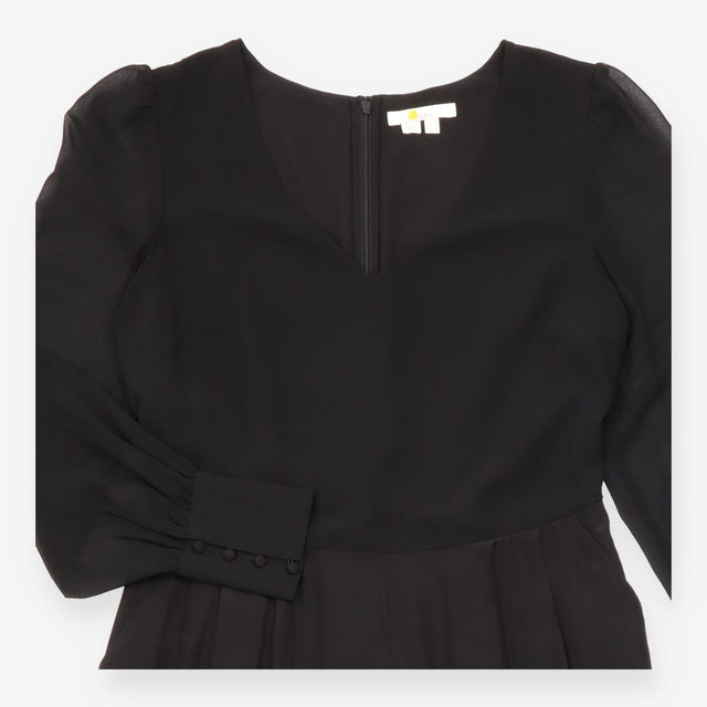 Wide Leg Jumpsuit Black Silk Blend Sheer Sleeve