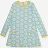 Dress jersey long sleeve blue daisies