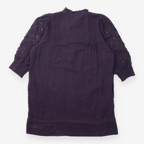 Mini Dress in Navy Cotton Cheesecloth with Broderi