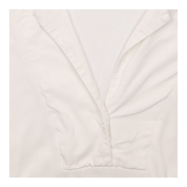 Ruched Shirt in White Viscose with Open Collar and