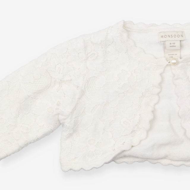 White Cardigan with Lace Flowers 
