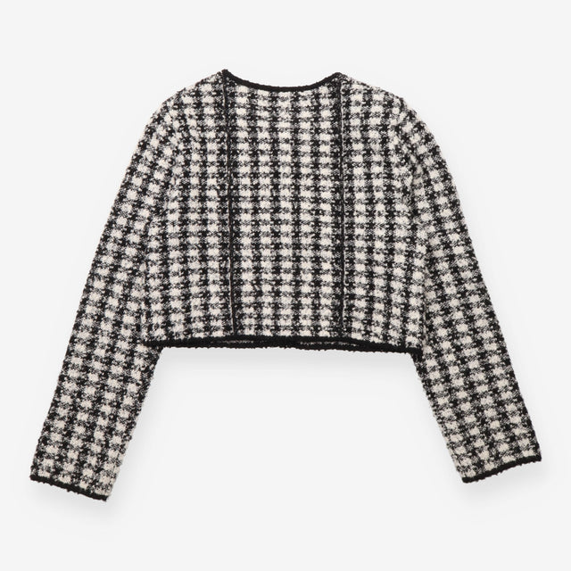 Black & White Wool Blend Houndstooth Jacket