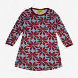 Dress Long Sleeve Blue with Large Red Flower Print