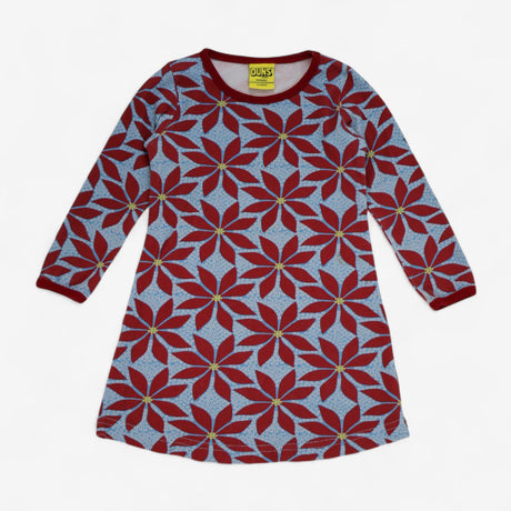 Dress Long Sleeve Blue with Large Red Flower Print